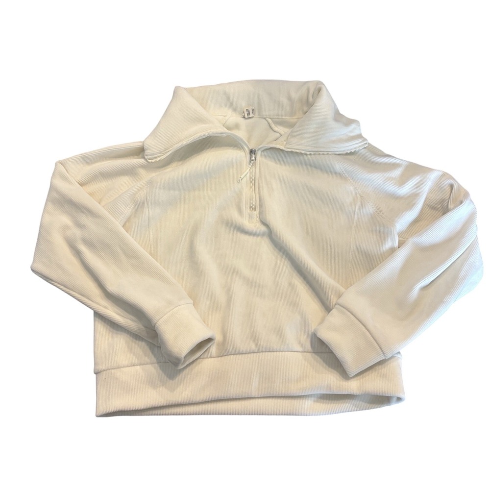 Kyodan Womens Ribbed Quarter Zip Pullover Sweatshirt Off White Large